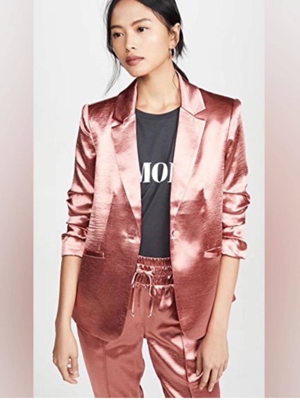 NWT Cinq a Sept KYLIE RUCHED HAMMERED SATIN BLAZER IN ROSEWOOD SZ 2